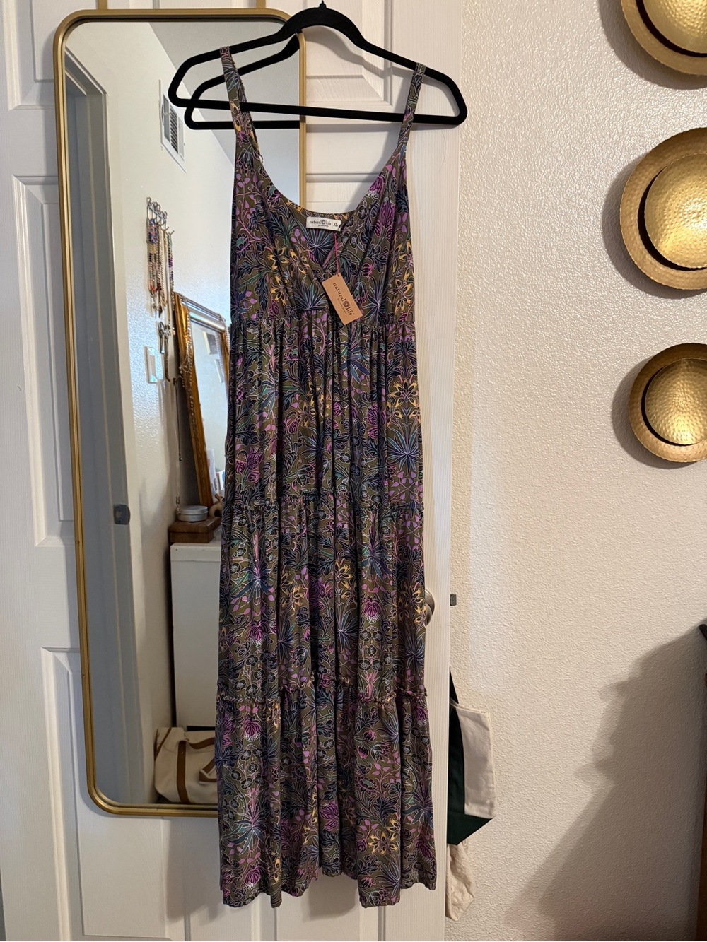 NATURAL LIFE Purple and Green Floral Tiered Maxi Dress